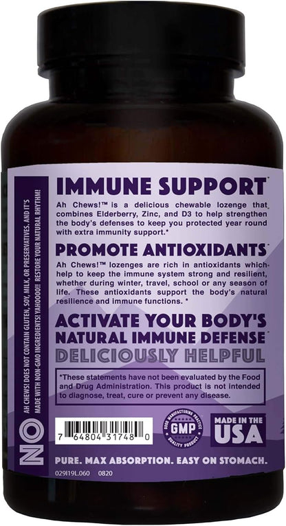 Natural Rhythm Ah Chews! Immune Booster Lozenges for Kids and Adults, No Added Sugar, with Elderberry, Zinc & Vitamin D3, 60 Capsules