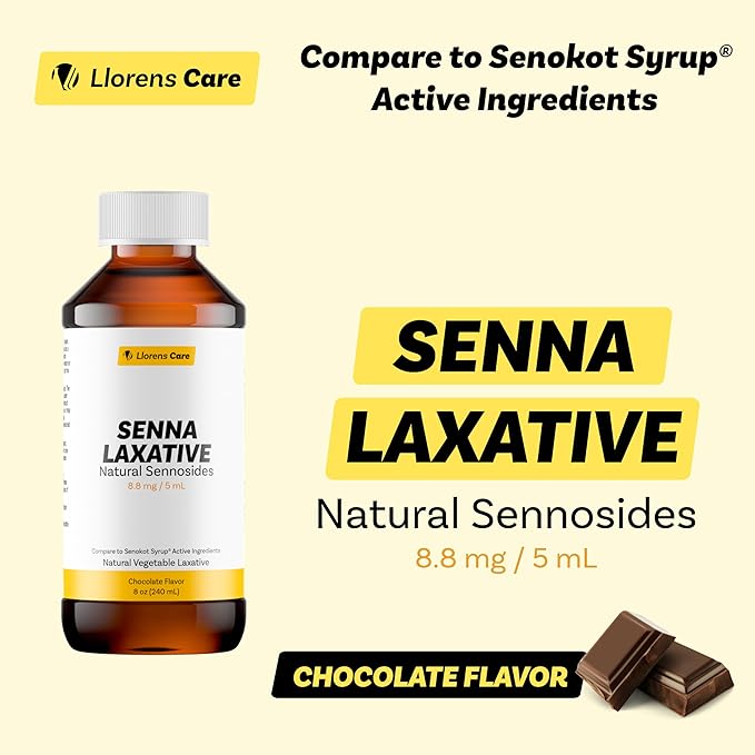 Senna Liquid Sennosides Senna Laxative by Llorens Care 8.8 mg. 5 mL. Made from Natural Sennosides. Liquid Laxative Alleviate Constipation & Provide Relief. Compared to Senokot. Senna Syrup