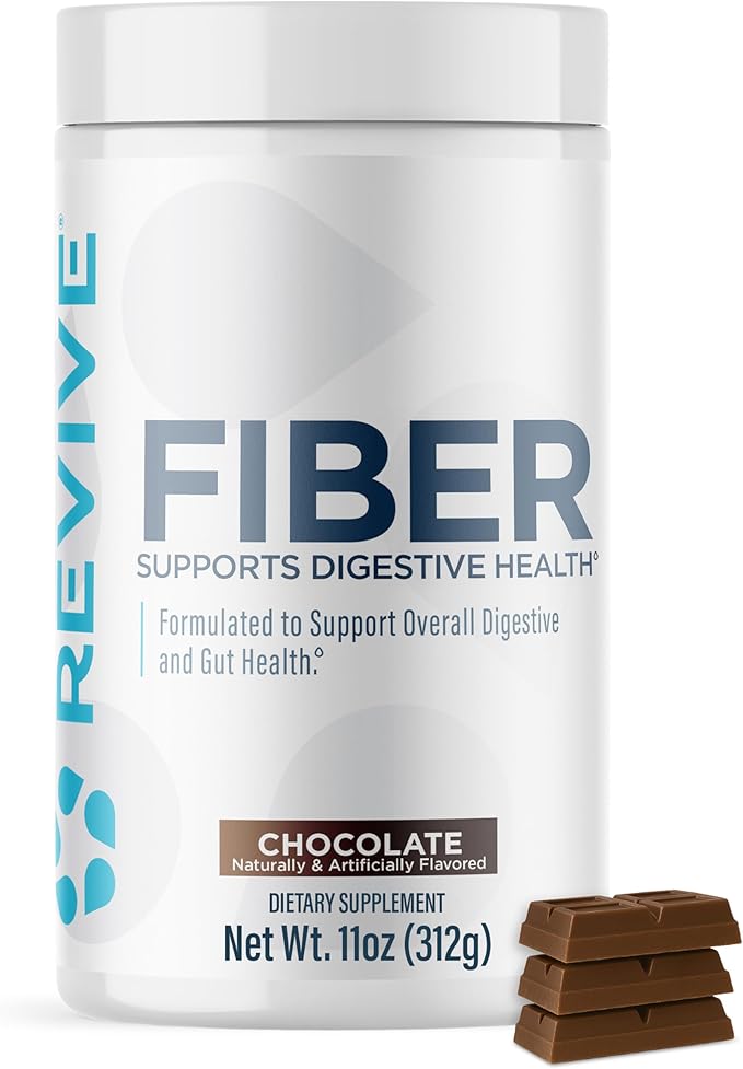 Revive MD Fiber Supplement for Digestive & Gut Health - 5g of Dietary Fiber Supports a Healthy Digestive System with Psyllium Husk & More - 30 Servings, Chocolate