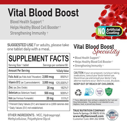 Vital Blood Boost - Dietary Supplement for White and Red Blood Cell Support - Iron with Selenium, Zinc, Vitamin B12 & Folic Acid - 90 Tablets x 5 Bottles, 450 Day Supply