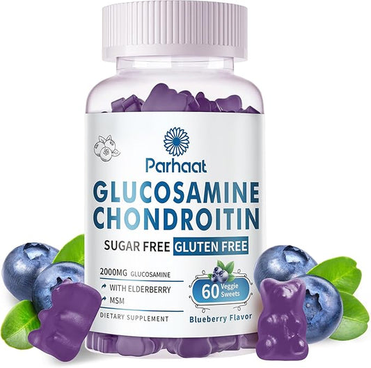 Glucosamine Chondroitin Gummies with MSM & Elderberry Extra Strength - Joint Support, Antioxidant Immune Support Supplement for Adults, Men & Women.Blueberry