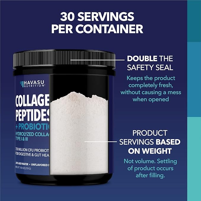 Collagen Peptides Powder with Probiotics - Grass-Fed Hydrolyzed Type I & III for Hair Skin and Nail Health - GLP-1 Nutritional Support for Digestion - Easy-to-Mix, Unflavored, 1-Month Supply