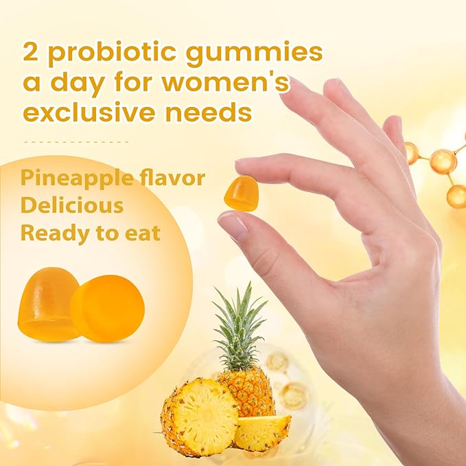 UniVitaSion Vaginal Probiotics Gummies for Women, 50 Billion CFUs - PH Balance, Vaginal odor, Vaginal Flora, Yeast Infection Treatment for Women, Vitamin C for Immune health, Hawaiian Pineapple Flavor
