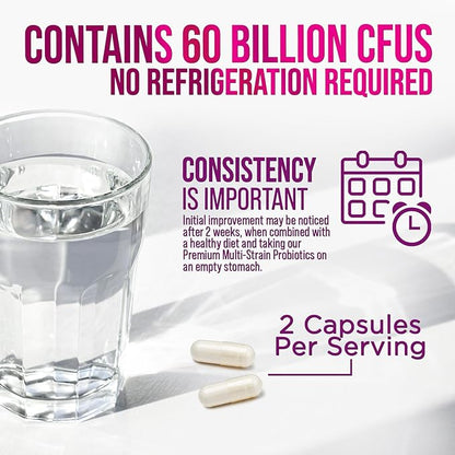 Probiotics 60 Billion CFU per Serving - 10 Strains + Prebiotics - Immune, Digestive & Gut Health Support, Supports Occasional Constipation, Gas & Bloating for Women & Men, Shelf Stable - 60 Capsules