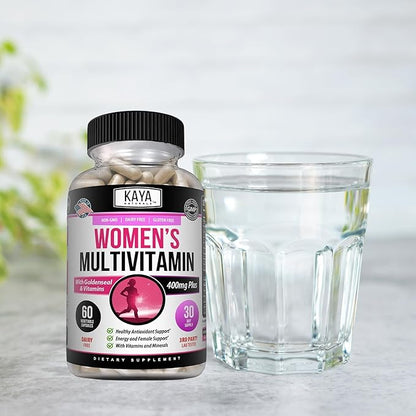 Kaya Naturals Women's Multivitamin, Overall Healthy Antioxidant, and Immune Support, Vitamins A, D, C, E, Biotin, Folic Acid, & Multi-Mineral, Energy & Metabolism Vitamin Supplement 60 Count