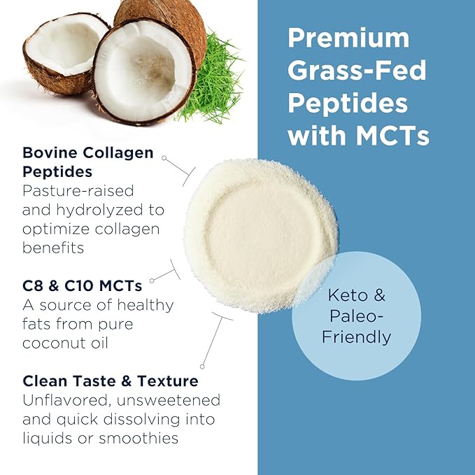 Designs for Health Collagen + MCT, Unflavored - Hydrolyzed Grass-Fed Collagen Peptides with MCT Oil Powder to Promote Mental Focus, Sustained Energy, Skin & Gut Health (30 Servings)