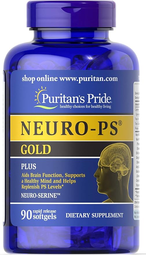 Puritan's Pride Neuro-PS® Gold Plus Neuro-Serine™ with Gingko Biloba and DHA, Advanced Dietary Supplement for Brain Function, Health, and Memory Support, 1 Month Supply, 90 Rapid Release Softgels