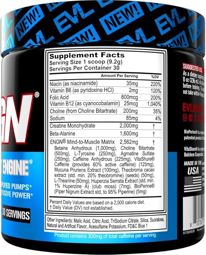 Evlution EVL Intense Pre Workout with Creatine - ENGN Energizing Pre Workout for Men Powder Drink for Lasting Energy Focus and Recovery - with Beta Alanine Caffeine and L Theanine - Rocket Pop