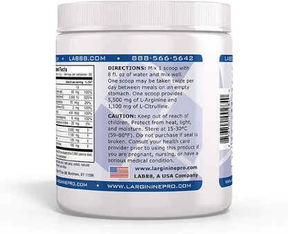 L-ARGININE PRO | 5,500mg L-Arginine Plus L-Citrulline 1,100mg Raspberry & Grape Powder Drink Mix Supplement for Increased Nitric Oxide Production