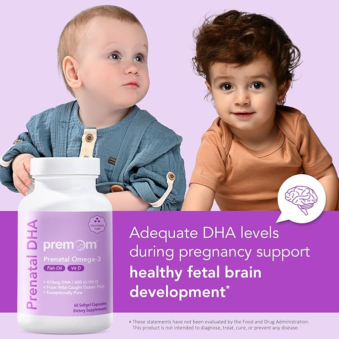 Premom Prenatal DHA Fish Oil: Triglyceride Omega 3 with 470mg DHA, 200mg EPA + 400 IU VIT D3 Supplement - Fertility Support for Women - Globally Sourced from Wild Caught Fish