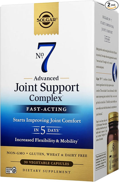 SOLGAR No. 7 Advanced Joint Support Complex - 90 Vegetable Capsules, Pack of 2 - Fast-Acting Formula - Non-GMO, Gluten Free, Dairy Free - 180 Total Servings