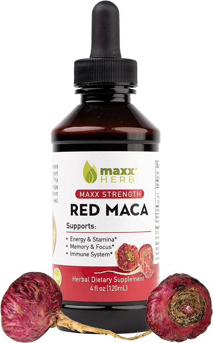Maxx Herb Red Maca Root Extract - Max Strength Liquid Drops Absorb Better Than Powder or Capsules, for Stamina, Memory and Focus - 4 Oz Bottle (60 Servings)