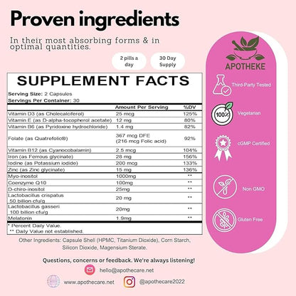 AGNOSITOL Prenatal Vitamin, Vaginal Probiotic with SMART Bacteria, Fertility, Ovulation & PCOS Support, Hormone Balance & Vaginal Health Supplement. Inositol 40:1, Folic Acid, Vitamins D3 B6/1
