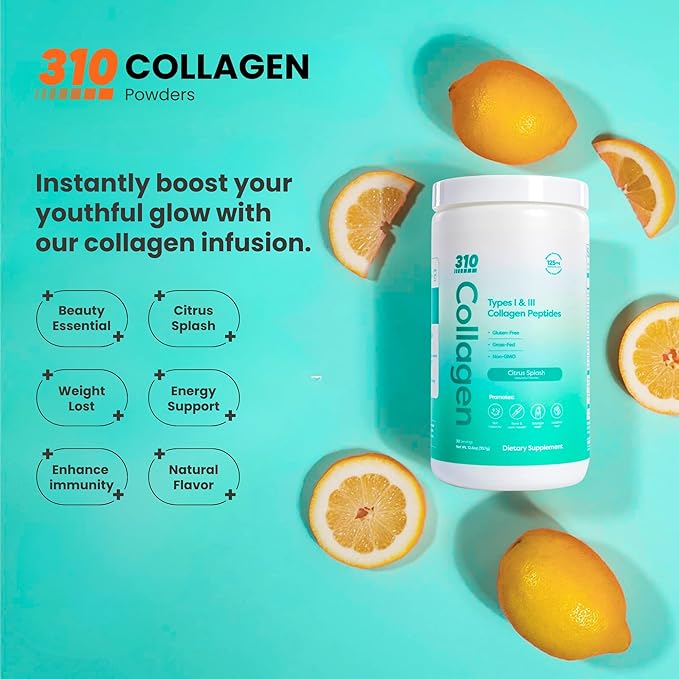 310 Nutrition - Collagen Peptides Powder - Collagen Supplement - Multi Collagen Protein with Vitamins C, D, and E – Citrus Splash 30 Servings