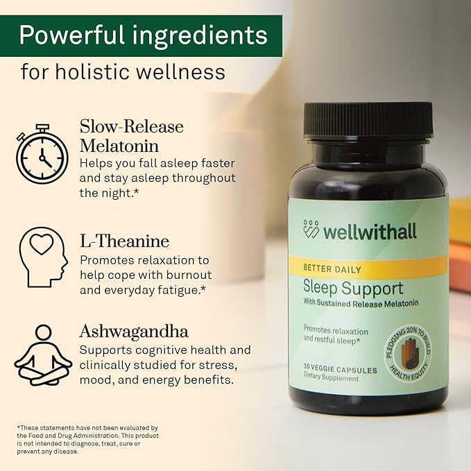 Sleep Support with Sustained-Release Melatonin | Includes L-Theanine and Ashwagandha | Promotes Relaxation and Sleep Quality | Supports Stress Management | Use Before Bedtime | 30 Capsules