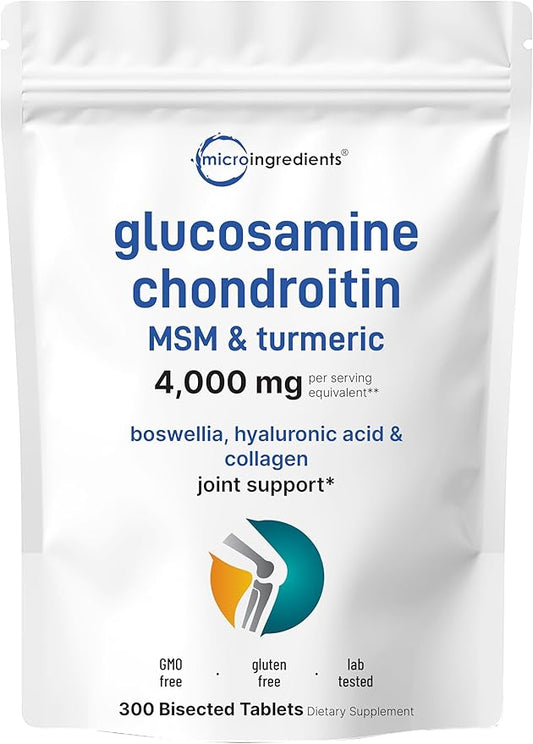 Glucosamine Chondroitin MSM & Turmeric 4,000mg Equivalent, 300 Bisected Tablets | Joint Health & Mobility Support for Women & Men | 7-in-1 with Boswellia, Hyaluronic Acid & Collagen Complex