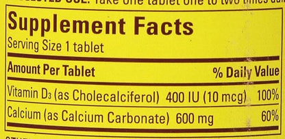Nature Made Calcium 600 mg with Vitamin D3 for Immune Support, Tablets, 60 Count, helps support Bone Strength (Pack of 3)