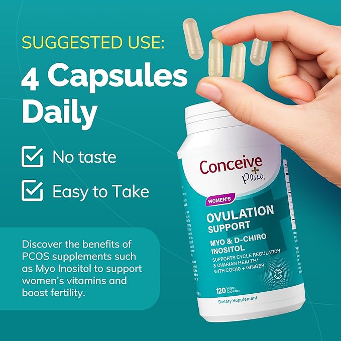 CONCEIVE PLUS Ovulation Support - Inositol Supplement | Myo-Inositol & D-Chiro Supplements | Hormone Balance for Women | COQ10, Folic Acid, Ginger | 30 Day Supply