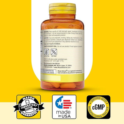 MASON NATURAL Ginkgo Biloba, Supports Brain Function & Mental Alertness, Herbal Supplement, 60 Capsules