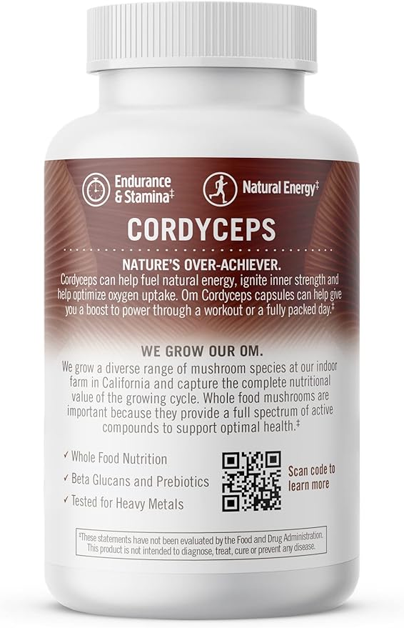 OM MUSHROOM SUPERFOOD Cordyceps Mushroom Capsules Superfood Supplement, 90 Count, 30 Days, Organic Energy Supplement for Stamina and Endurance