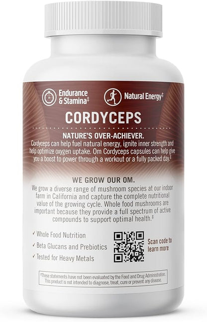 OM MUSHROOM SUPERFOOD Cordyceps Mushroom Capsules Superfood Supplement, 90 Count, 30 Days, Organic Energy Supplement for Stamina and Endurance