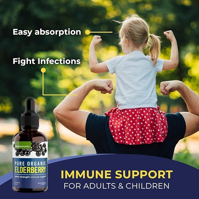 Organic Elderberry Syrup, 60 Day Supply, Black Liquid Drops for Immune Support, Sambucus Elderberry Syrup - Liquid Extract Drops for Kids & Adults - Extra Strength (2 Pack)