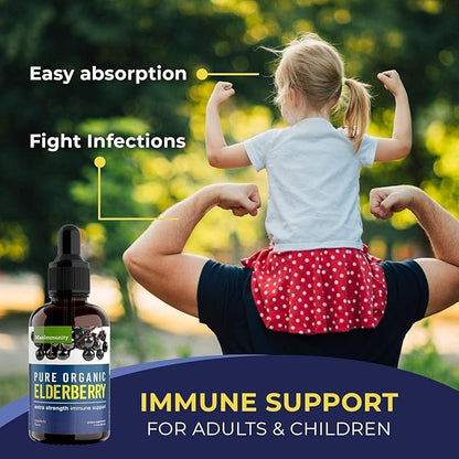 Organic Elderberry Syrup, 60 Day Supply, Black Liquid Drops for Immune Support, Sambucus Elderberry Syrup - Liquid Extract Drops for Kids & Adults - Extra Strength (2 Pack)