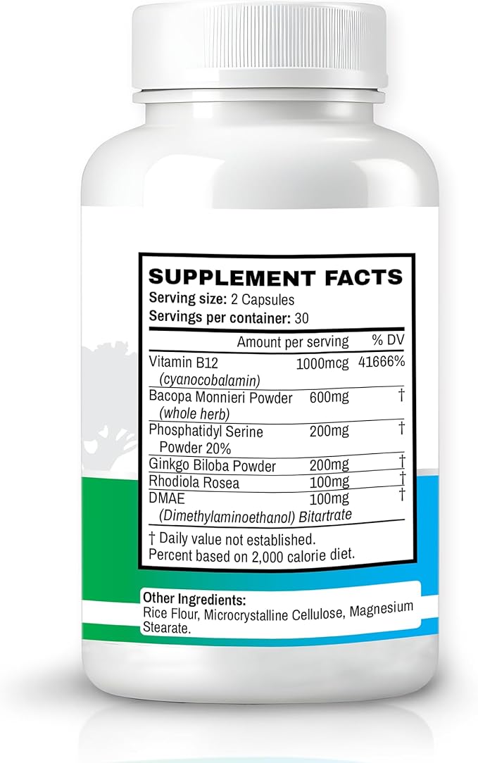 Memory Muscle - Premium Memory Support Supplement with Nootropics for Enhanced Focus & Mental Clarity - Featuring B12 for an Added Energy Boost