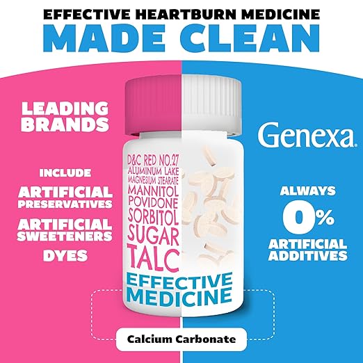 Genexa Kids’ Clean Dye Free Tummy Relief | Heartburn, Acid Indigestion, Sour Stomach Chewable Antacid | 0% Artificial Additives, Children’s Calcium Carbonate, Organic Berry Flavor, 30ct