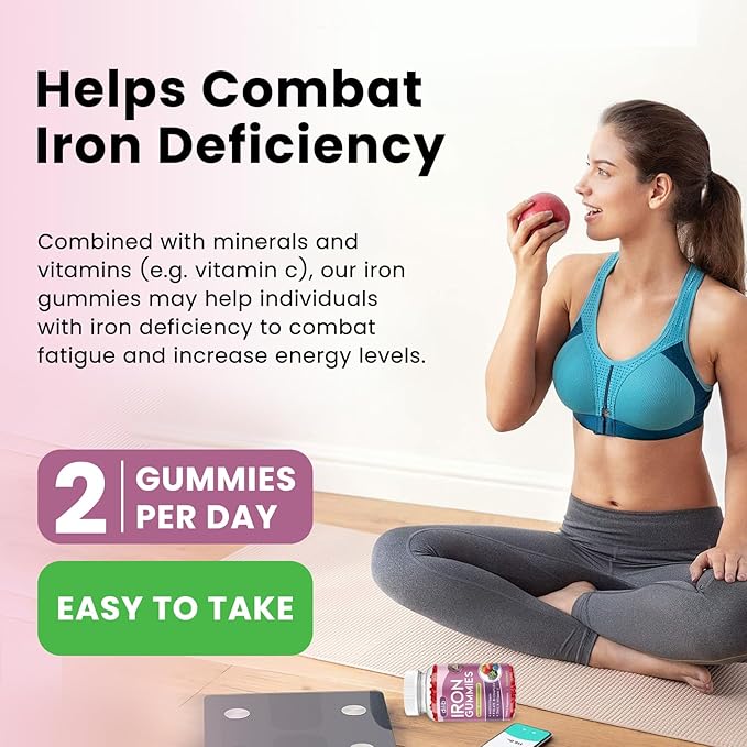 Iron Gummies with Multivitamin, Iron Supplement for Women & Men with Zinc, Vitamin B Complex & C, B12, Folate - Blood Builder & Energy Support for Adults & Kids - Mixed Berry Flavor, Vegan 60 Gummies