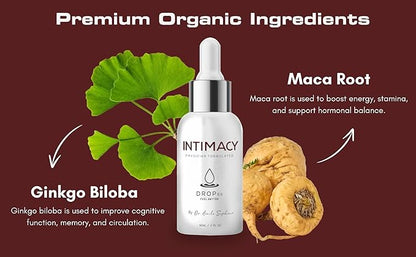 Drop Rx Intimacy by Dr. Nicole Saphier – Organic Maca Root, Ginkgo Biloba & Tribulus Terrestris, Liquid Supplement for Support, Non-GMO, Vegan, Gluten-Free, Kosher, Made in USA (2 Fl Oz)