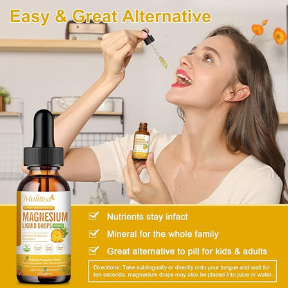 Magnesium Liquid Drops - High Absorption 5-in-1 Magnesium Complex Supplement with Magnesium Glycinate, Malate, Citrate, Taurate - for Bone, Muscles, Nerves & Energy - Vegan, Sugar Free, 2 Fl.oz