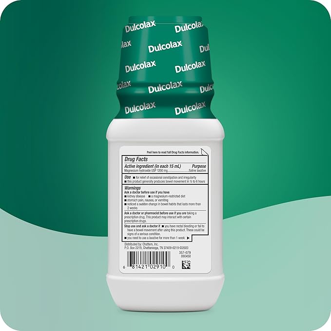 Dulcolax Saline Laxative Liquid, Fast & Gentle Constipation Relief, Natural Laxatives, Softens Stool, Cherry Flavor, Magnesium Hydroxide 1200 mg, 12 fl. oz.