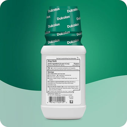 Dulcolax Saline Laxative Liquid, Fast & Gentle Constipation Relief, Natural Laxatives, Softens Stool, Cherry Flavor, Magnesium Hydroxide 1200 mg, 12 fl. oz.
