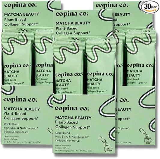 Matcha Beauty Vegan Collagen Booster Drink Blend: Plant Based Collagen Support Smoothie Drink Vegan Blend Variety Pack | Matcha Flavor || 3 Cartons, 10 Individual Servings per Carton