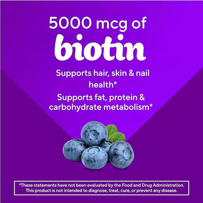vitafusion Extra Strength Biotin Gummy Vitamins, Berry Flavored, 5,000 mcg Biotin Vitamins, America’s Number 1 Gummy Vitamin Brand, 50 Day Supply, 100 Count (packaging may vary)