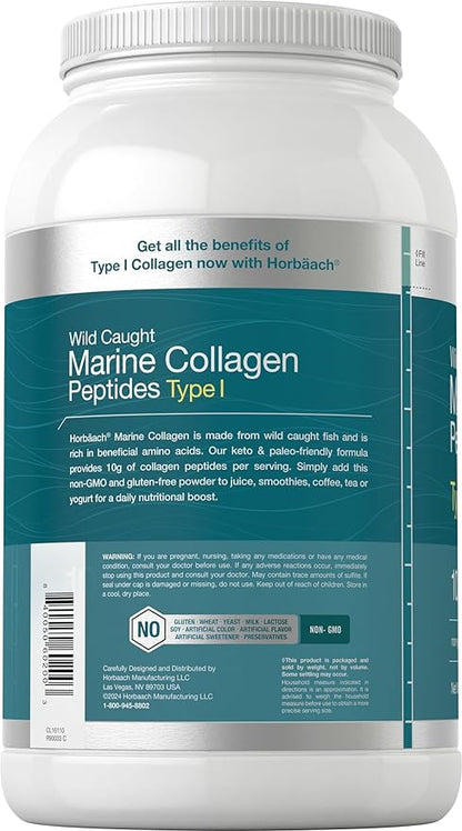 Horbäach Marine Collagen Powder 2.2 lbs | Hydrolyzed Collagen Peptides | Unflavored | Keto, Paleo, Non-GMO, Gluten Free Supplement