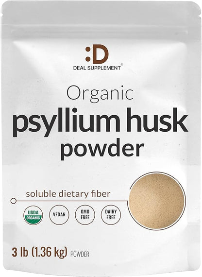 DEAL SUPPLEMENT Organic Psyllium Husk Powder, 3lbs (48oz) – Unflavored Plant Based Soluble Dietary Fiber – Gut & Digestion Health – Great for Baking & Cooking – Keto Friendly, Gluten Free, Non-GMO