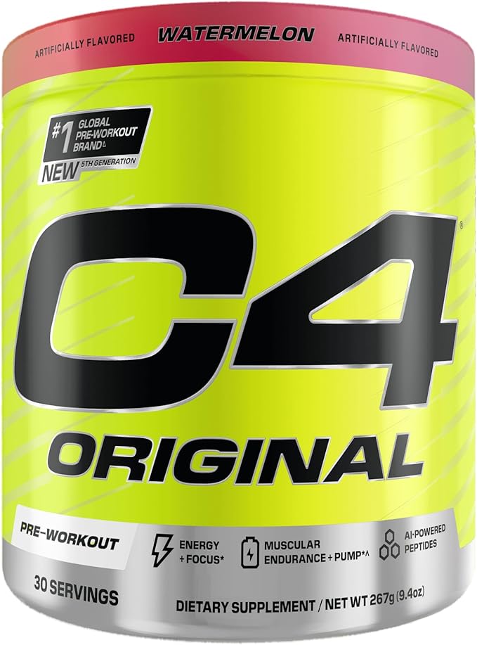 Cellucor C4 Original Pre Workout Powder Sugar Free for Men & Women 200mg Caffeine + CarnoSyn Beta-Alanine + Creatine + AI Peptides - Watermelon, 30 Servings