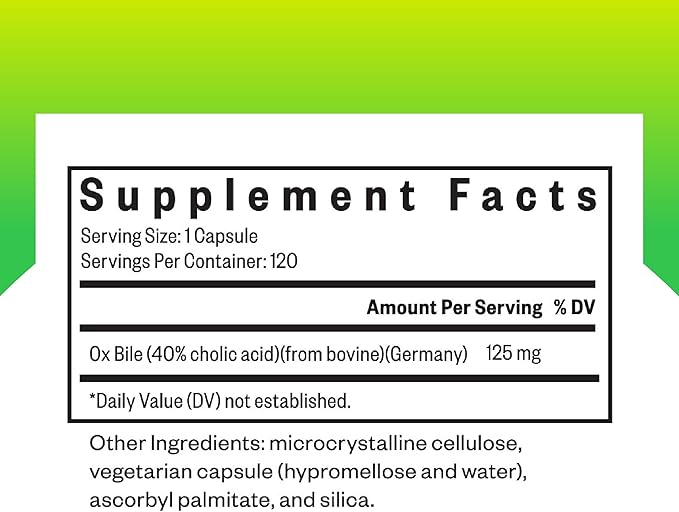 Seeking Health Ox Bile, 125 mg Digestive Enzyme Supplement, Gallbladder Support, Histamine Intolerance Support, Vegetarian Capsules (120 Capsules)