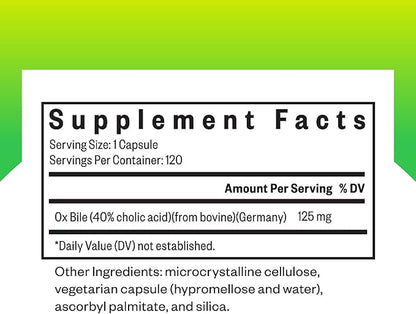 Seeking Health Ox Bile, 125 mg Digestive Enzyme Supplement, Gallbladder Support, Histamine Intolerance Support, Vegetarian Capsules (120 Capsules)