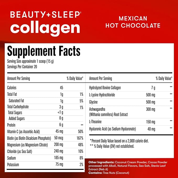Perfect Keto Beauty + Sleep Grass Fed Collagen Peptides Protein Powder with Ashwagandha, Magnesium, Biotin, Hyaluronic Acid, L Theanine, Hair, Skin, Nails & Relaxation Support, Mexican Hot Chocolate