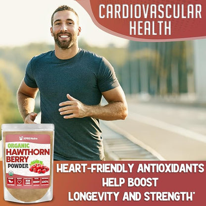XPRS Nutra Organic Hawthorn Berry Powder - Premium USDA Organic Hawthorne Berry Powder for Cardiovascular Support - Vegan Friendly Hearth Health Supplement (4 Ounce)
