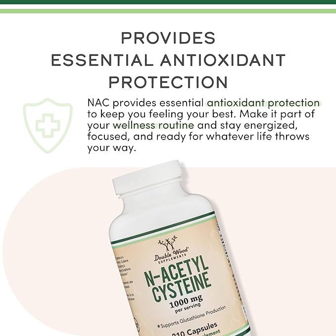 NAC Supplement N-Acetyl Cysteine (1,000mg Per Serving 500mg Per Cap, 210 Capsules) (Third Party Tested) with Odor Masking Technology to Boost Glutathione Levels by Double Wood