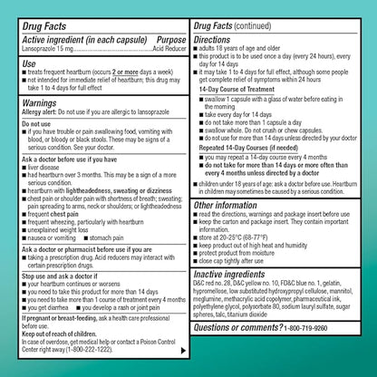 Amazon Basic Care Lansoprazole Delayed Release Capsules, 15 mg, Treats Frequent Heartburn, 14 Count