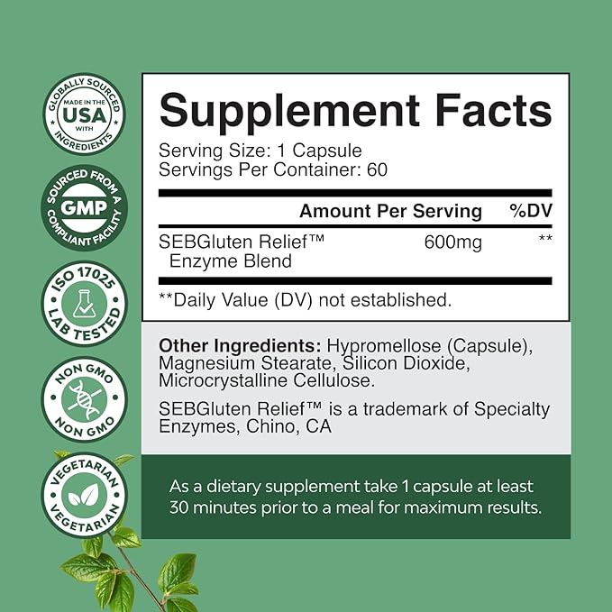 Fast Acting Gluten Pills for Intolerance - GlutenGuard Gluten Enzyme Complex with Powerful DPP IV Blend Plus Lipase Amylase Bromelain Digestive Enzymes for Complete Digestive Support - 60 Servings
