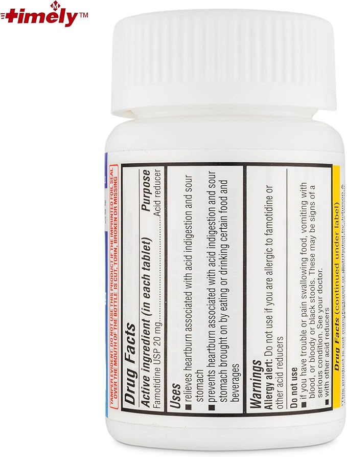 Timely Acid Reducer Famotidine 20mg - Compare to the active ingredient in Maximum Strength Pepcid AC - Anatcid Acid Reflux Medicine for Heartburn Relief and Acid Indigestion Symptoms - 200 Tablets