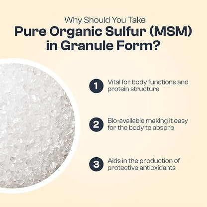 My Vida Origins Pure Organic Sulfur | 99% Pure MSM Granules Supports Skin, Hair, & Joint | Non-GMO, Vegan, Gluten Free (62 Servings) 2 Months Supply