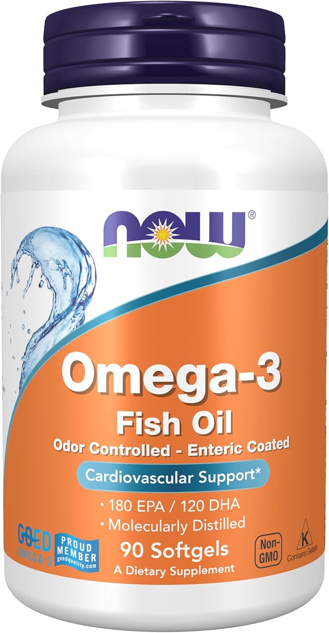 NOW Foods Supplements, Omega-3 180 EPA / 120 DHA, Enteric Coated, Cardiovascular Support*, 90 Softgels