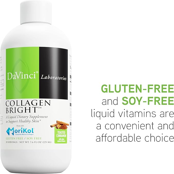 DaVinci Laboratories - Collagen Bright - A Liquid Dietary Supplement to Support Healthy Skin - Gluten Free, Soy Free - Toasted Cinnamon - 30 Servings, 7.6 Fl Oz